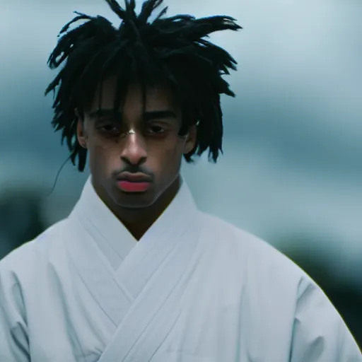 Prompt: cinematic film still of Playboi Carti starring as a Japanese Sensei with fire, Japanese CGI, VFX, 2003, 40mm lens, shallow depth of field, film photography