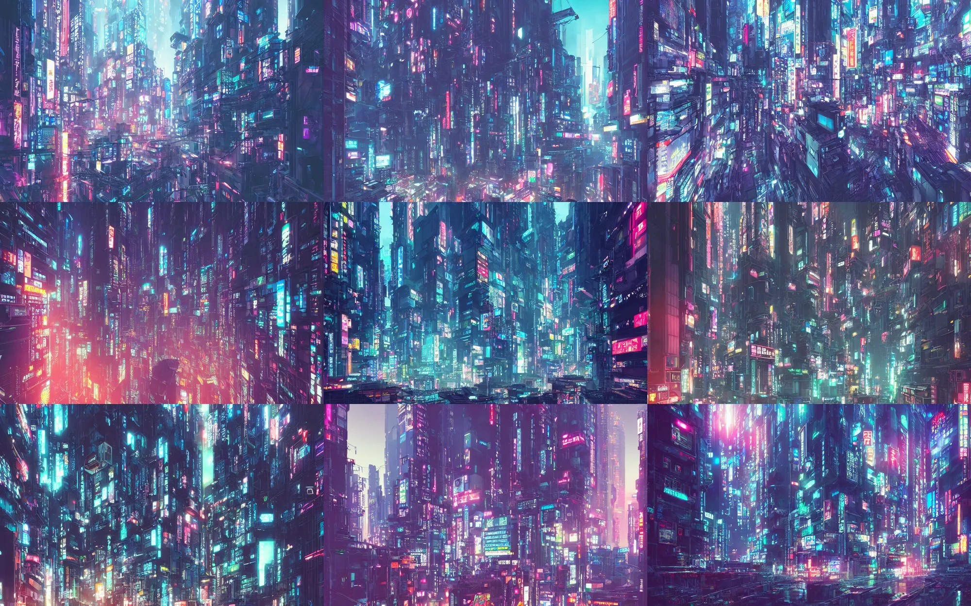 Prompt: digital illustration of cyberpunk tokyo cityscape, very detailed, 4 k, 8 k, octane render, sharp focus, vibrant color scheme, anime art by beeple and makoto shinkai and lee madgwick