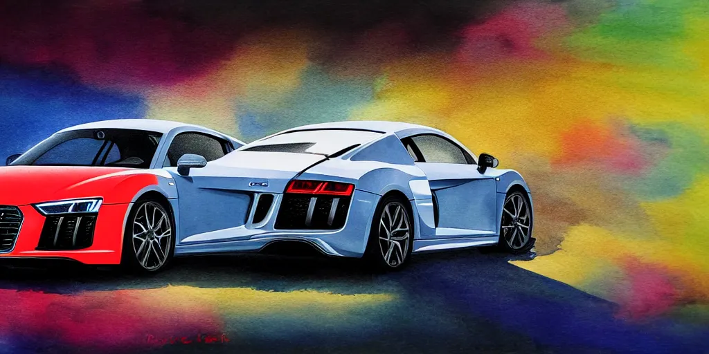 Prompt: audi r 8 water color painting, rtx, raytracing, 8 k, highly detailed, soft colors,