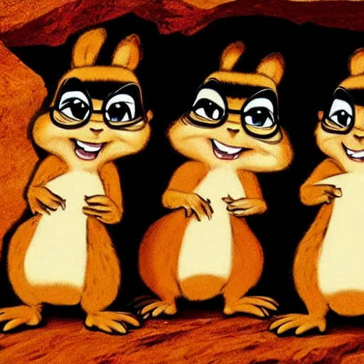 Image similar to cave painting of alvin and the chipmunks