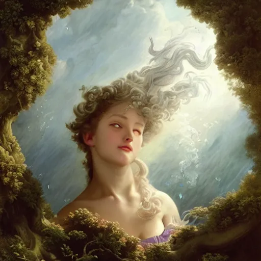 Image similar to A fantasy book style portrait painting of a dragon in a stormy sea, François Boucher, Oil Painting, unreal 5, DAZ, hyperrealistic, octane render, Regal, Refined, Detailed Digital Art, RPG portrait, William-Adolphe Bouguereau, Michael Cheval, Walt Disney (1937), Volumetric Golden dappled dynamic lighting, Highly Detailed, Cinematic Lighting, Unreal Engine, 8k, HD