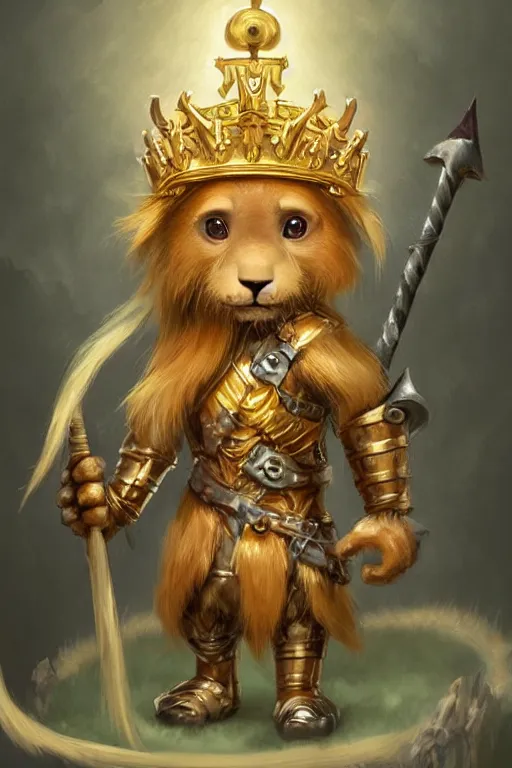 Prompt: cute anthropomorphic Golden lion tamarin knight wearing a cape and a crown, tiny, small, miniature bear, baby animal, short, pale blue armor, cute and adorable, pretty, beautiful, DnD character art portrait, matte fantasy painting, DeviantArt Artstation, by Jason Felix by Steve Argyle by Tyler Jacobson by Peter Mohrbacher, cinematic lighting