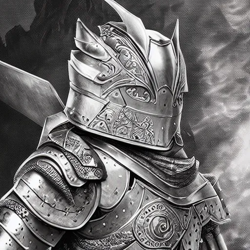 Prompt: paladin oath of glory on plate armour, dramatic pose, intricate, detailed, rpg artwork, deep focus, dramatic lighting, 8 k