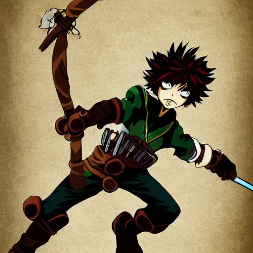 Prompt: deku wielding blackwhip, anime, fantasy art