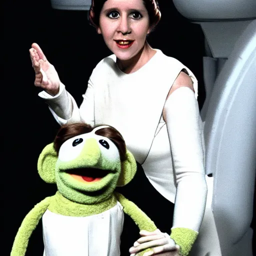 Prompt: princess leia hosting the muppet show
