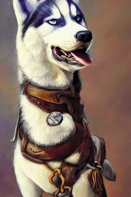 Image similar to a portrait painting of a husky in cowboy costume in the style of anime, a fistful of dollars, per un pugno di dollari, furry