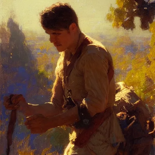 Prompt: a man with a crew cutl haircut, painting by Gaston Bussiere, Craig Mullins