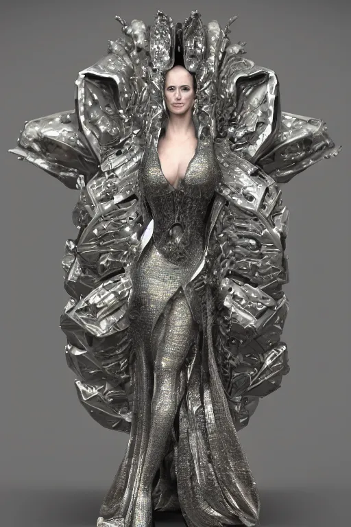 Image similar to a highly detailed medium shot 8 k render portrait of an alien goddess eva green in iris van herpen dress schiaparelli armor in diamonds and lots of jewelry in style of alphonse mucha trending on artstation made in unreal engine 4