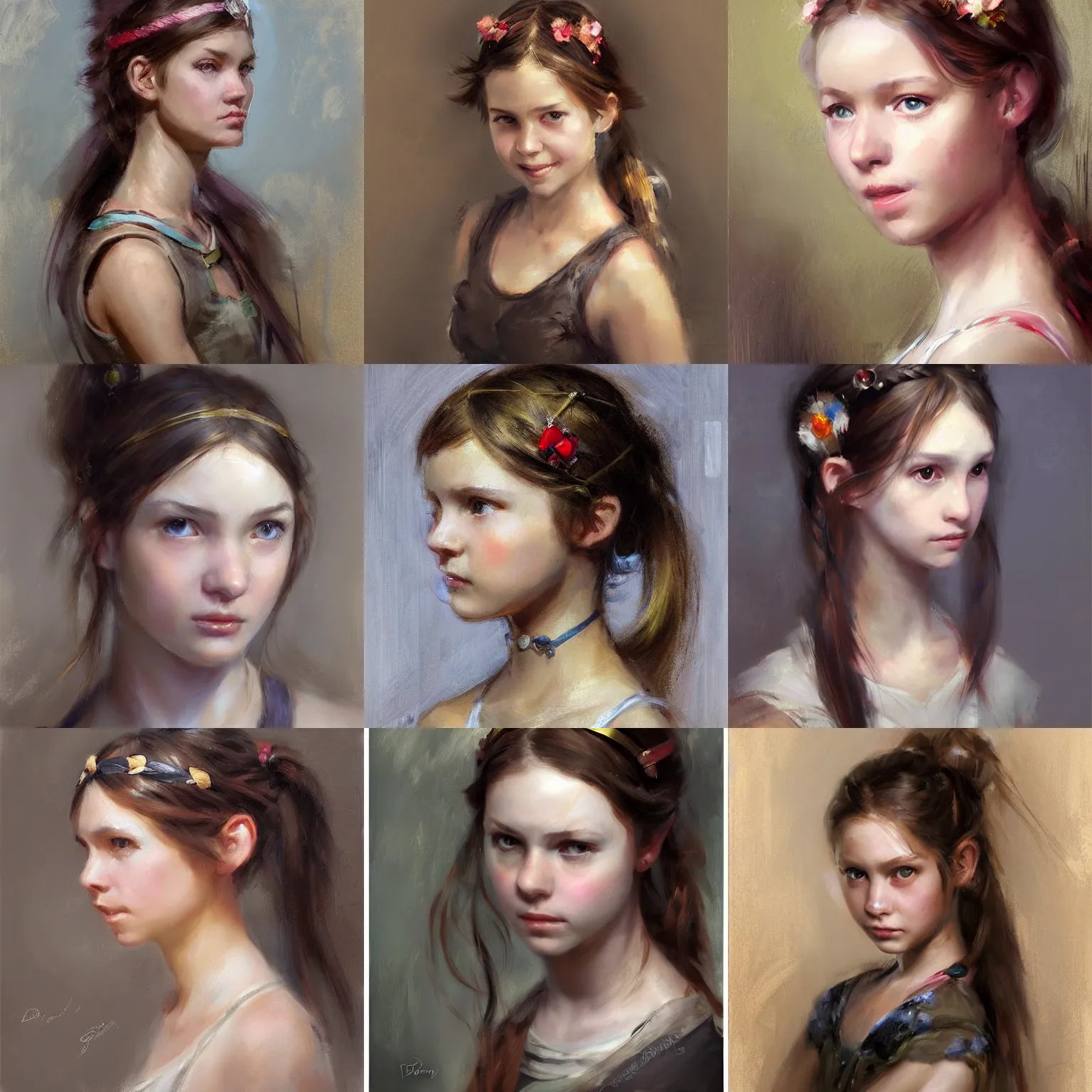 Prompt: Girl with ponytail and circlet by Daniel Gerhartz, face portrait, trending on ArtStation