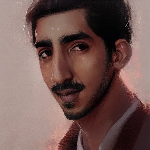 Image similar to “Portrait of Dev Patel by Greg Rutkowski, young, attractive, highly detailed portrait, scifi, digital painting, artstation, concept art, smooth, sharp foccus ilustration, Artstation HQ”