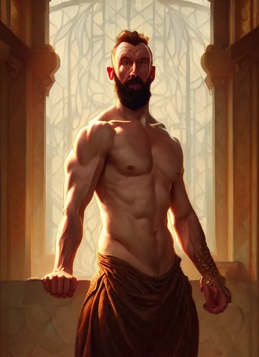 Image similar to portrait of alex horne, d & d, muscular! fantasy, intricate, elegant, highly detailed, digital painting, artstation, concept art, smooth, sharp focus, illustration, art by artgerm and greg rutkowski and alphonse mucha