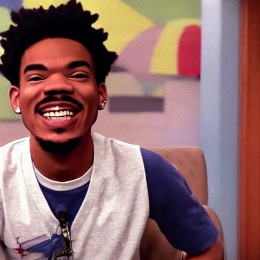 Image similar to a tv still of Chance The Rapper starring as a college student in a 1993 black sitcom