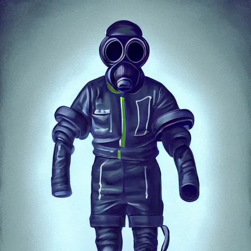 Image similar to teenager wearing a futuristic boiler suit and gas mask, stylised!!! painting, highly detailed, digital art, trending on art station, aesthetic