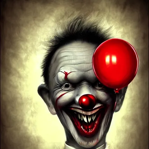 Image similar to surrealism grunge cartoon portrait sketch of Justin Sun with a wide smile and a red balloon by - michael karcz, loony toons style, pennywise style, horror theme, detailed, elegant, intricate