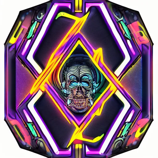 Prompt: sticker of a rock band, name is tripmachine, on the sticker is a 3 d render of a huge futuristic steampunk generator, 8 k, fluorescent colors, halluzinogenic, multicolored, exaggerated detailed, silk screen art