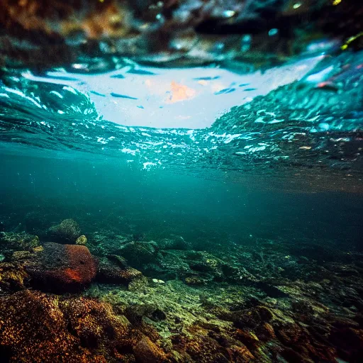 Prompt: photo of a camp fire underwater, cinematic