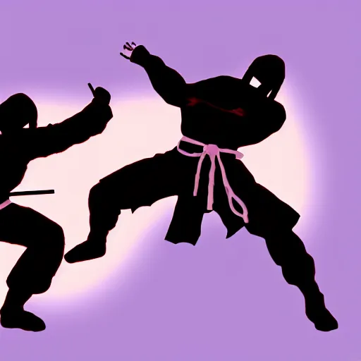 Image similar to a ninja fighting another ninja, they are in some random place fighting, hyperrealstic, video game concept art, realistic lighting, dynamic shadows