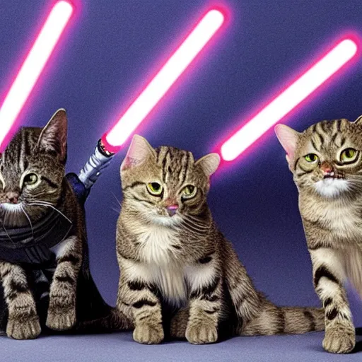 cats fighting with lightsabers gif