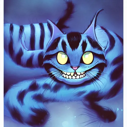 Image similar to a bluish black cheshire cat photoshop filter cutout vector, behance hd by jesper ejsing, by rhads, makoto shinkai and lois van baarle, ilya kuvshinov global illumination