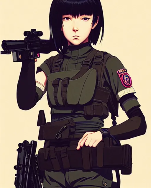 Image similar to girl wearing tactical gear | | very very anime!!!, fine - face, audrey plaza, realistic shaded perfect face, fine details. anime. realistic shaded lighting poster by ilya kuvshinov katsuhiro otomo ghost - in - the - shell, magali villeneuve, artgerm, jeremy lipkin and michael garmash and rob rey