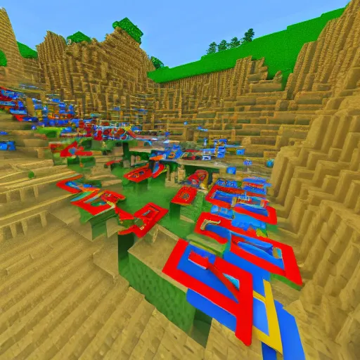 Prompt: endless flying minecart tracks