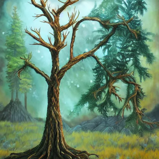 Prompt: A 17 year old tree, fantasy painting, lots of detail