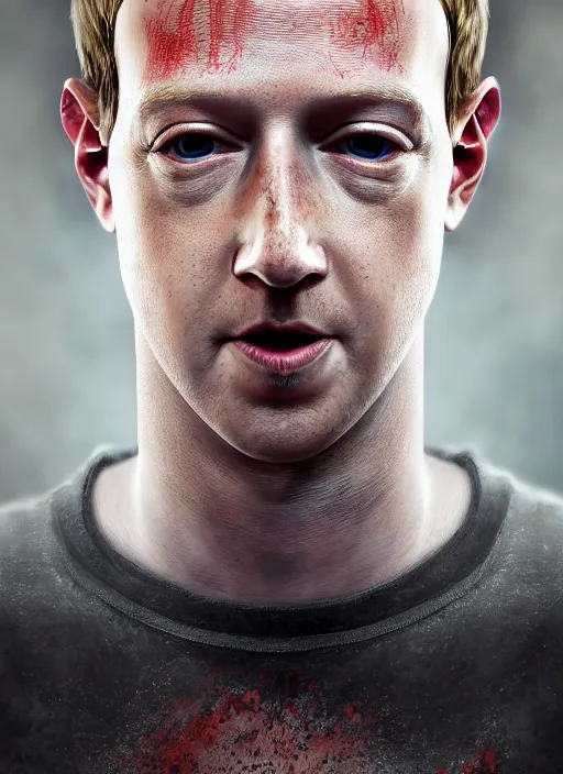 Image similar to portrait of mark zuckerberg with demon eyes and snake tongue, hyper detailed, digital art, trending in artstation, cinematic lighting, studio quality, smooth render, unreal engine 5 rendered, octane rendered, art style by klimt and nixeu and ian sprigger and wlop and krenz cushart.