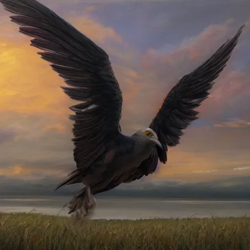 Prompt: a job offer with wings, flapping its wings flying in sunset sky, oil on canvas, portrait, intricate, 8k highly professionally detailed, HDR, CGsociety