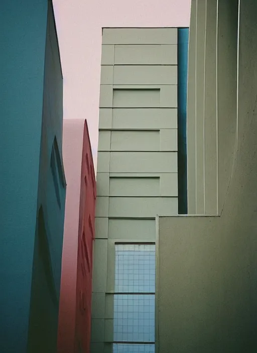 Image similar to “ architecture photography, pastel colors, film grain, medium format, photography by rory gardiner, ”