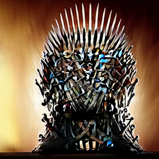 Prompt: “ very very intricate photorealistic screenshot of a walter white on the iron throne in an episode of game of thrones, detailed atmospheric lighting, award - winning crisp details ”