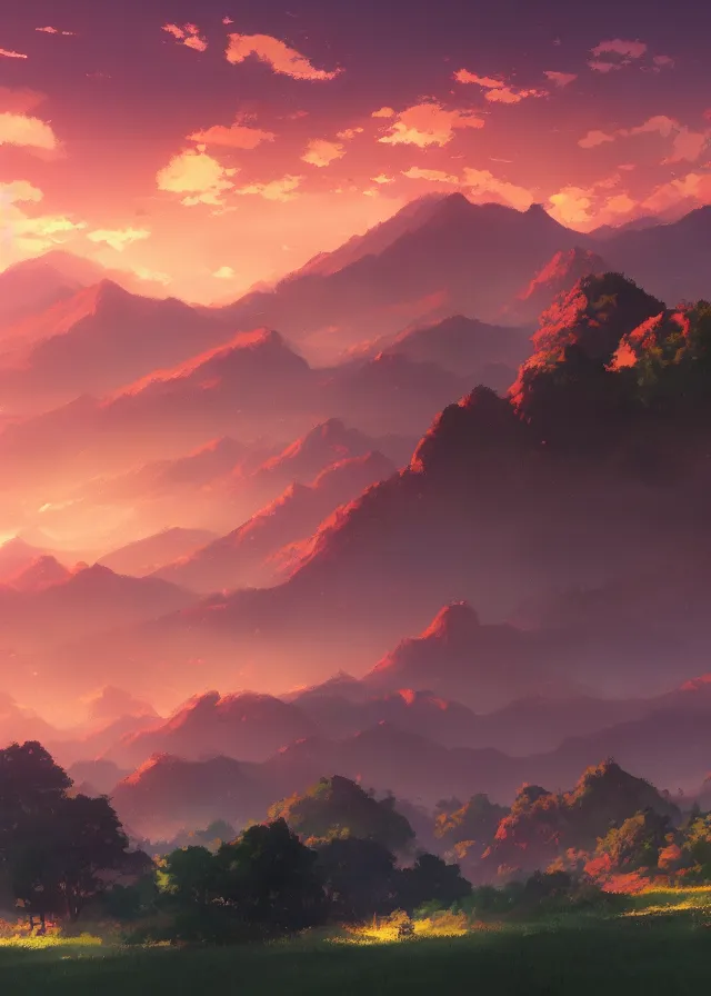Image similar to landscape with red mountains, makoto shinkai