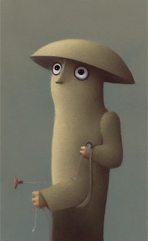 Image similar to portrait of a cute character in a scenic cheerful environment by Shaun Tan