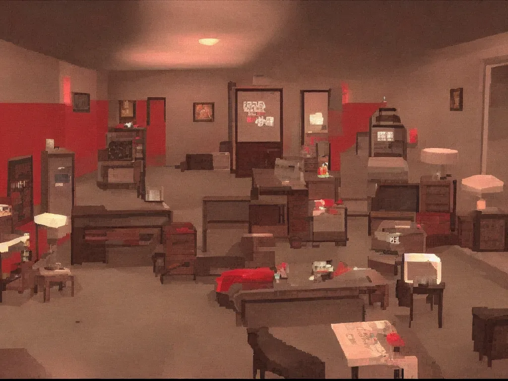 Image similar to Twin Peaks tv series red room as a PS1 sidescroller video game