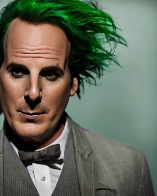 Prompt: Will Arnett as Beetlejuice, green hair, cinematic lighting, 4k photograph