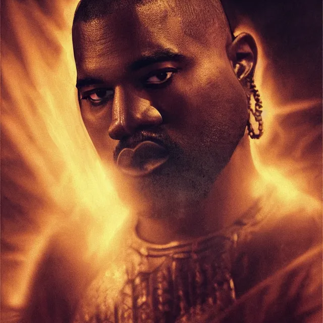 Image similar to majestic gracious egyptian kanye west as god ra portrait, atmospheric lighting, painted, menacing, intricate, volumetric lighting, beautiful, rich deep colours masterpiece, golden hour, sharp focus, ultra detailed, by leesha hannigan, ross tran, thierry doizon, kai carpenter, ignacio fernandez rios