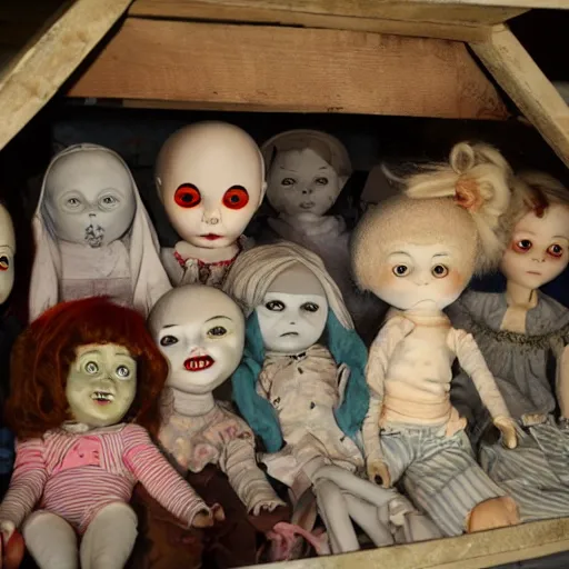 Image similar to attic full of creepy dolls