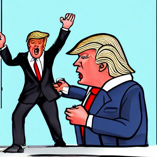 Prompt: highly detailed realistic sketch of donald trump fighting and yelling at a fbi agents, award winning , masterpiece on a scroll , post-processing