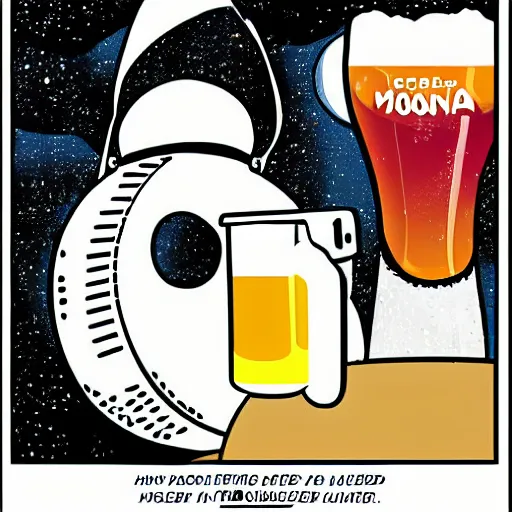 Prompt: a photo of an electric guitar headstock and a beer can on the moon. detailed. cartoon. comic