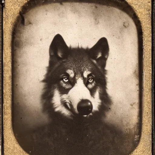 Image similar to tintype photo of a wolf eating a snake