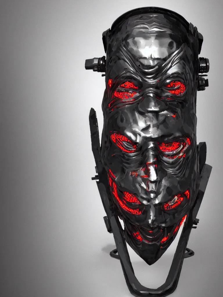 Image similar to cyberpunk samurai mask with digital readout and