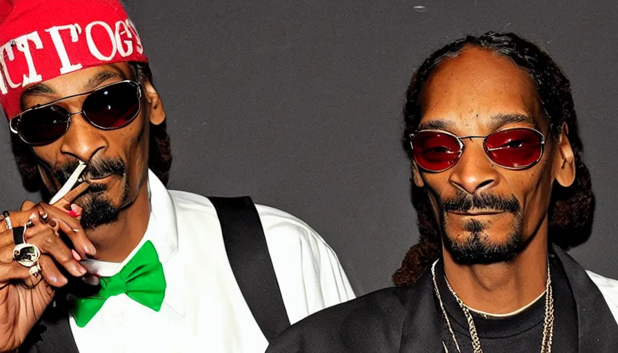 Prompt: Snoop Dogg smokes a big joint with red eyes