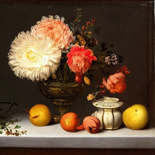 Prompt: a still life by jan van huysum