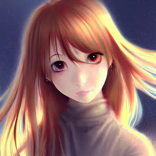 Image similar to anime, digital art, beautiful portrait of a girl by Sam Yang