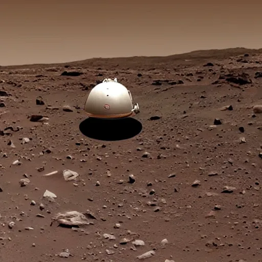 Image similar to award winning photo of carl sagan wearing space helmet riding on top of the mars rover