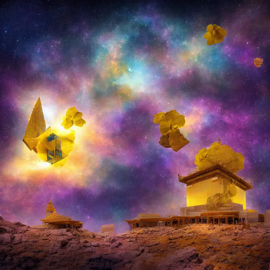 Prompt: Arabic temple blooming out of a nebula, James Webb telescope, NASA, national geographic, beautiful composition, high contrast, HDR, extremely detailed