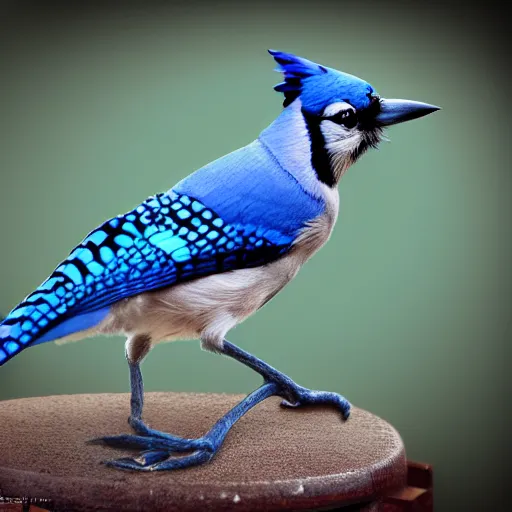 Image similar to a blue jay in the style of steam punk, realistic photo.