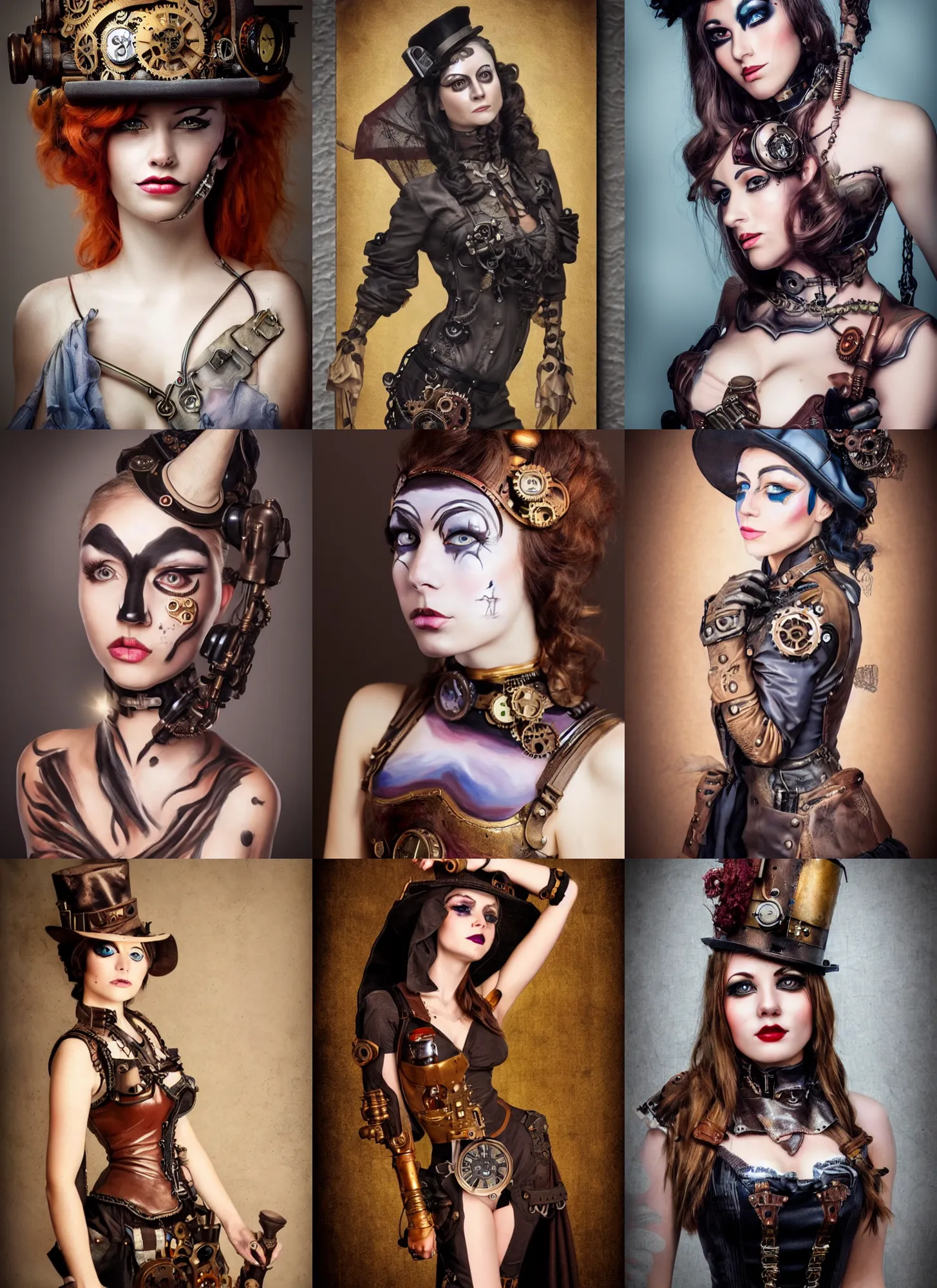 Prompt: full body painting of a steampunk female with a beautiful face, soft lighting