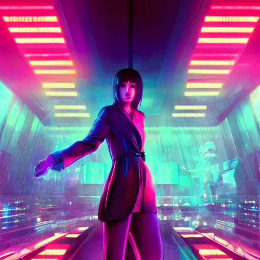 Image similar to Giant hologram of Hatsune miki in blade runner 2049, digital art, artstation, cgsociety