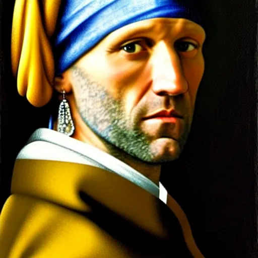 Image similar to jason statham with a pearl earring by vermeer