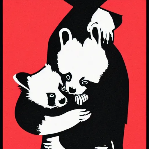 Prompt: hitler hugging a red panda, stencil, propaganda poster, cartoon, clear